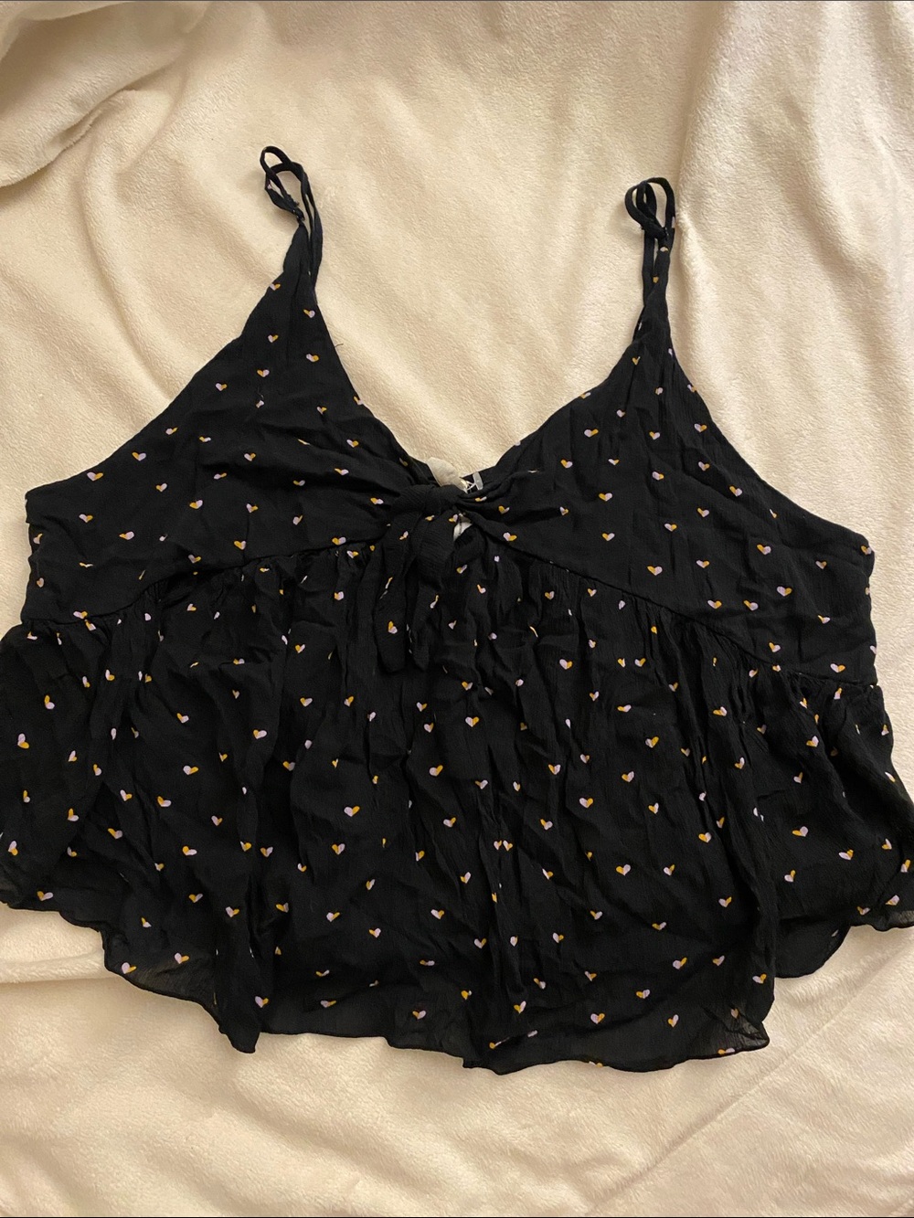 Free People Black Cropped Camisole with Pink and lila Heart Print